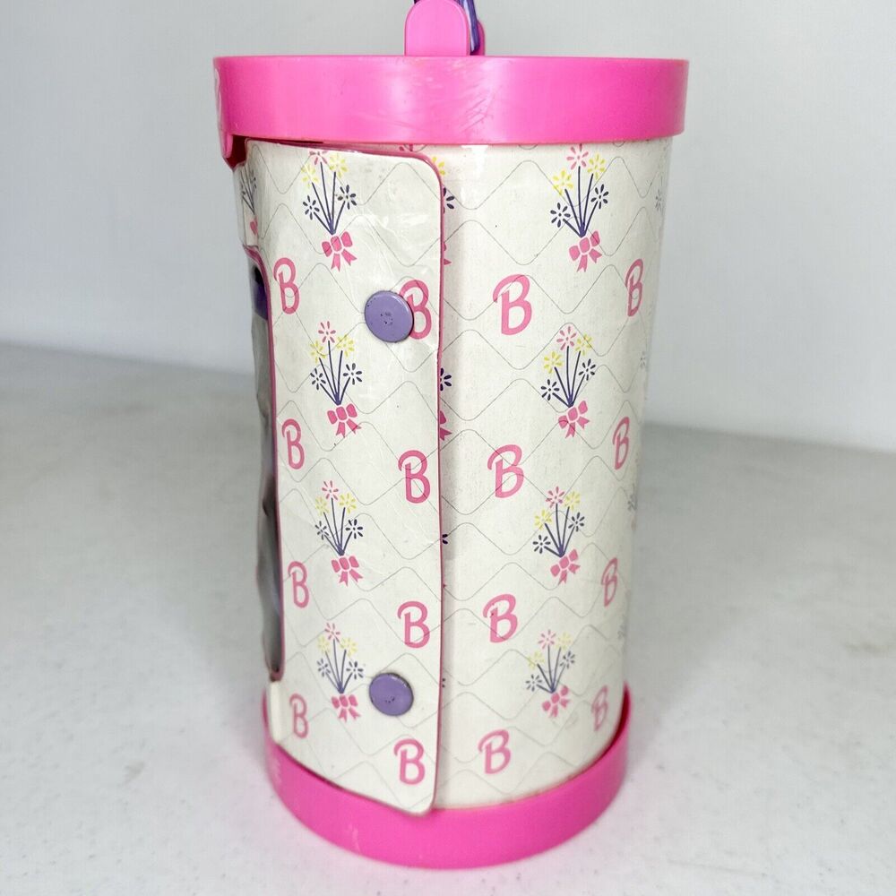 Vtg 1993 Mattel Barbie Doll Accessory Storage Travel Case‎ Cylinder & 3 Hangers - Picture 2 of 12